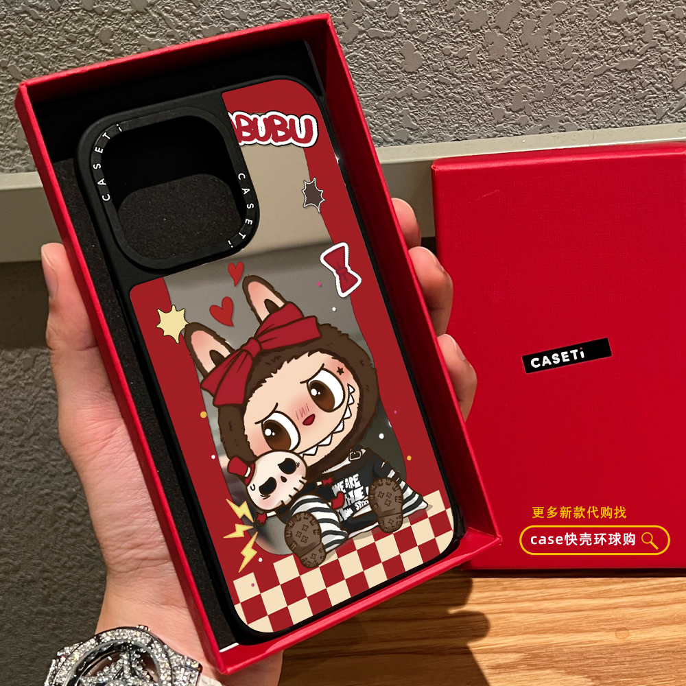 C家格子拉布布labubu适用苹果16promax手机壳iphone15镜面MagSafe磁吸14pro日韩卡通13趣味情侣12保护套plus