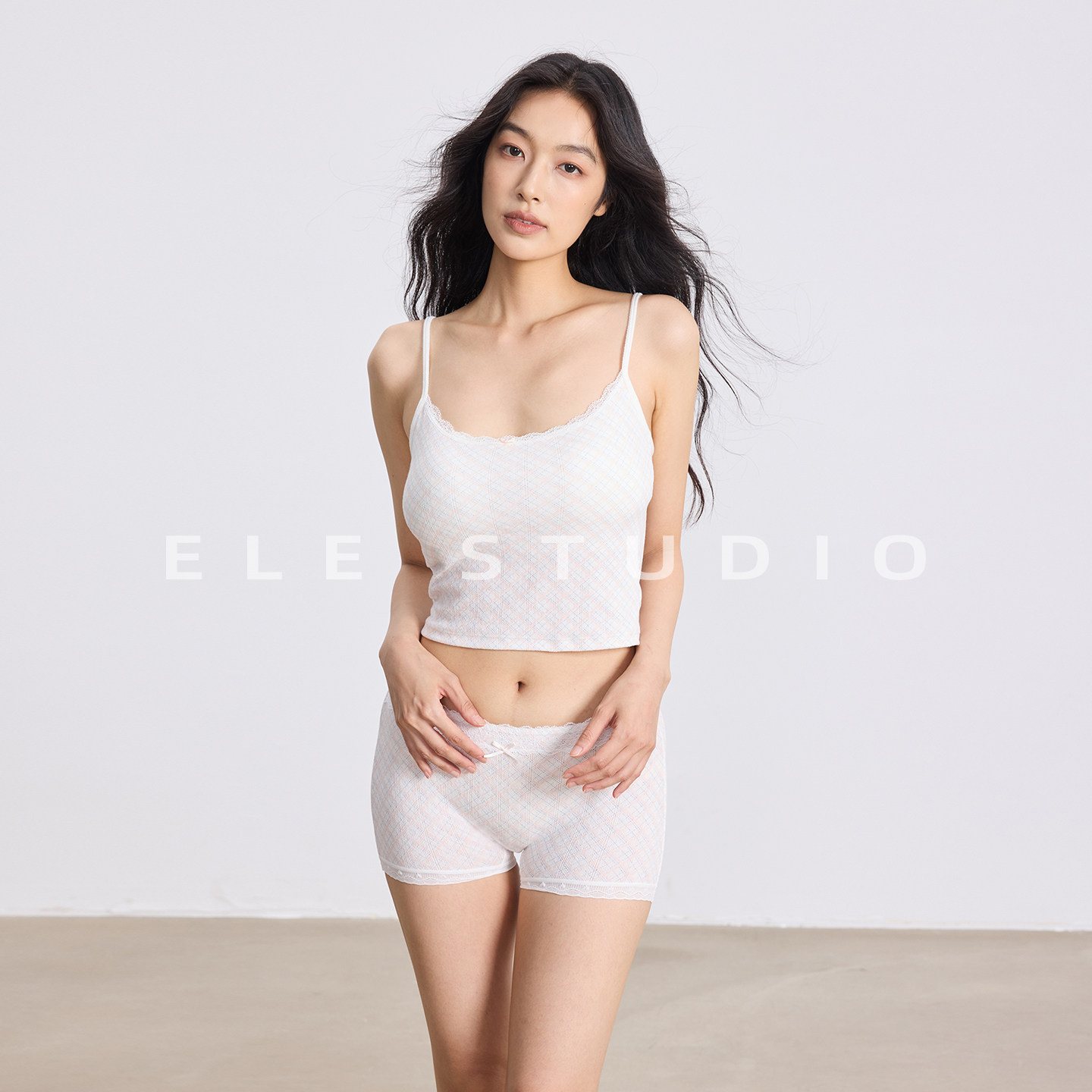 ELE甜椒 蕾丝吊带上衣女夏季运动内衣两件套刺绣修身内搭打底衫