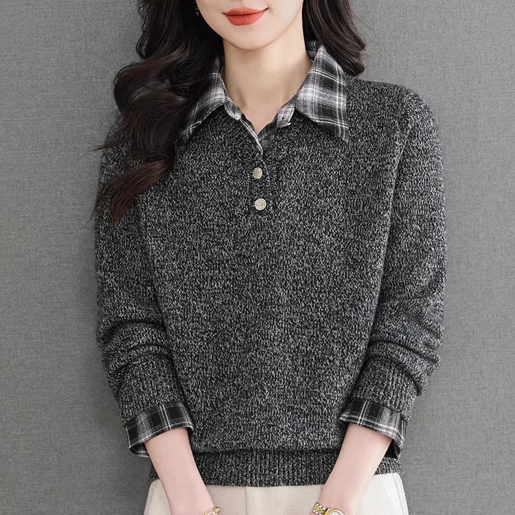 衬衫领针织衫上衣女秋冬2025新款时尚洋气休闲减龄百搭打底衫毛衣