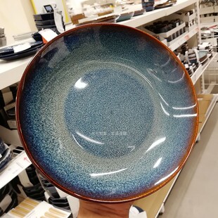 宜家正品格拉德里深盘简约特色家用上菜盘加厚石瓷耐撞蒸鱼盘子