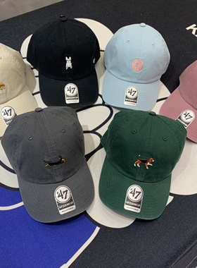 正品 47Brand小狗图刺绣软顶水洗做旧棒球帽美式复古棒球帽