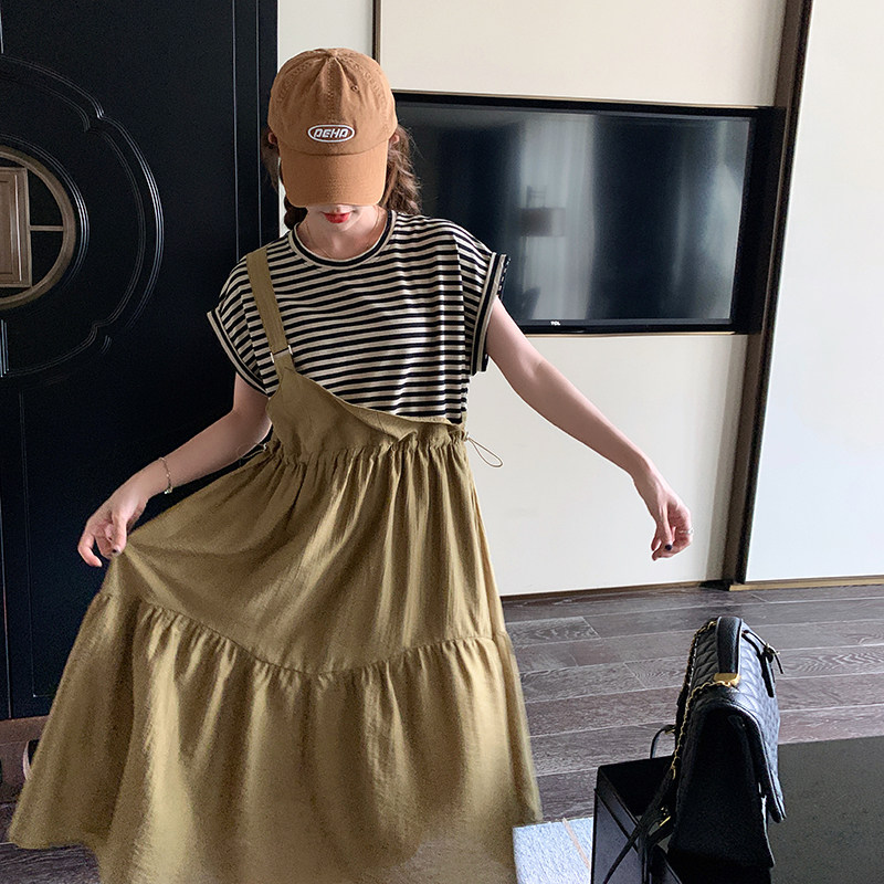 条纹拼接假两件连衣裙221-2396-P125K178,女装连衣裙,2B148