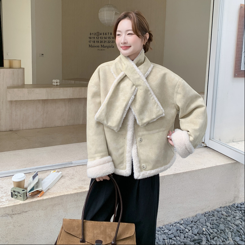 麂皮绒短外套送围巾2B148-9959P225K338,女装短外套,2B148