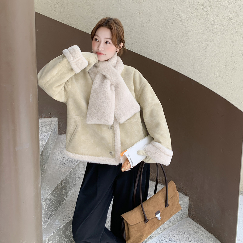 麂皮绒短外套送围巾2B148-9959P225K338有货,女装短外套,2B148