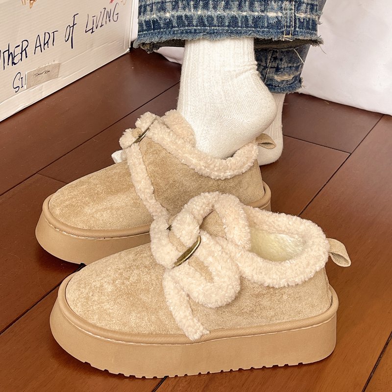 大气皮带扣棉鞋女冬季一脚蹬