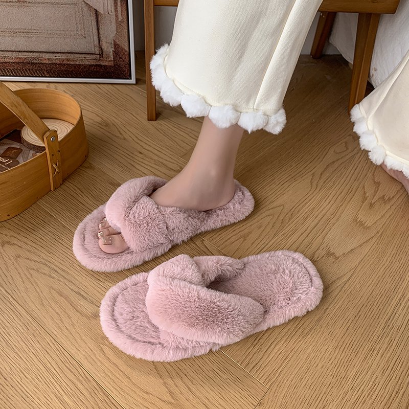 多巴胺可爱平底毛毛拖鞋女秋冬季防滑轻便软底棉拖鞋少女居家拖鞋