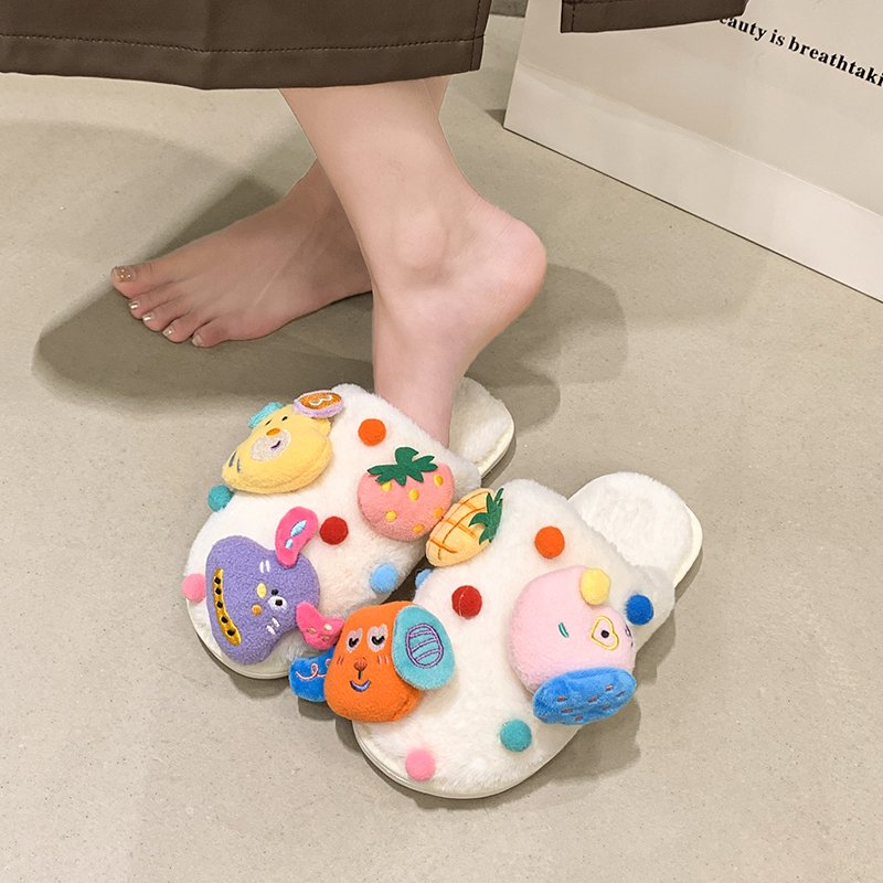 多巴胺可爱萌宠毛毛拖鞋女