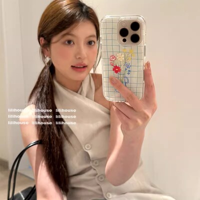 气质格子花朵适用三星s25手机壳