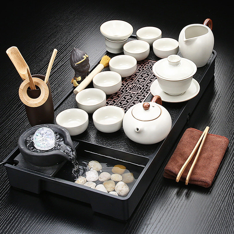 汝窑功夫茶具套装流水茶盘陶瓷茶壶整套茶杯高档家用喝茶中式茶海