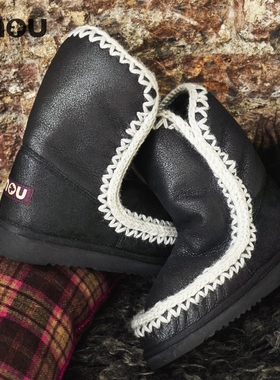 mou冬ESKIMO 24女士舒适百搭羊皮毛一体 中筒靴雪地靴冬靴女靴