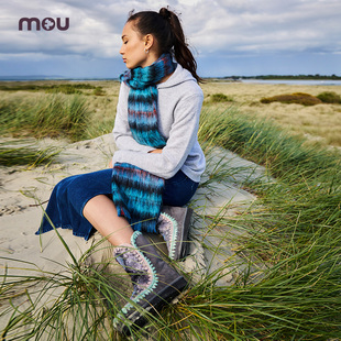 mou冬季 饰中筒雪地靴 爱斯基摩24满钻羊皮毛一体手工钩编装