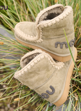 mou秋冬女士爱斯基摩18羊皮毛一体雪地靴 短靴冬靴