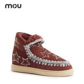 mou冬季 爱斯基摩刺绣雪地靴羊皮毛一体女短筒圆头冬靴女鞋