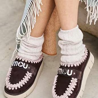 mou弹力厚底羊毛拖鞋金属logo