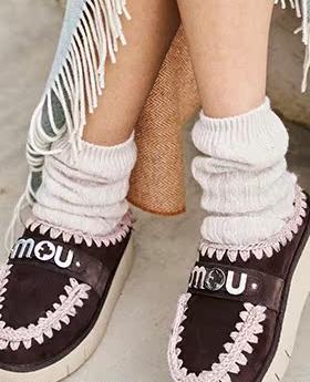 mou羊皮毛一体 弹力厚底羊毛拖鞋金属logo 可外穿