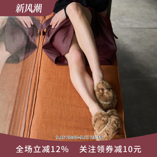 mou皮带扣包头毛毛拖鞋女