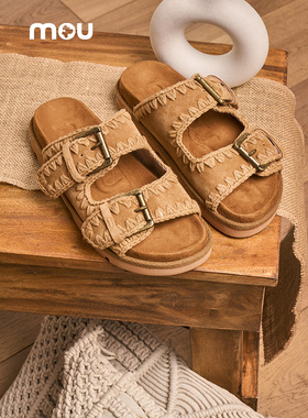 mou双带 露趾 松糕底 厚底平跟女士凉鞋 博肯 女鞋