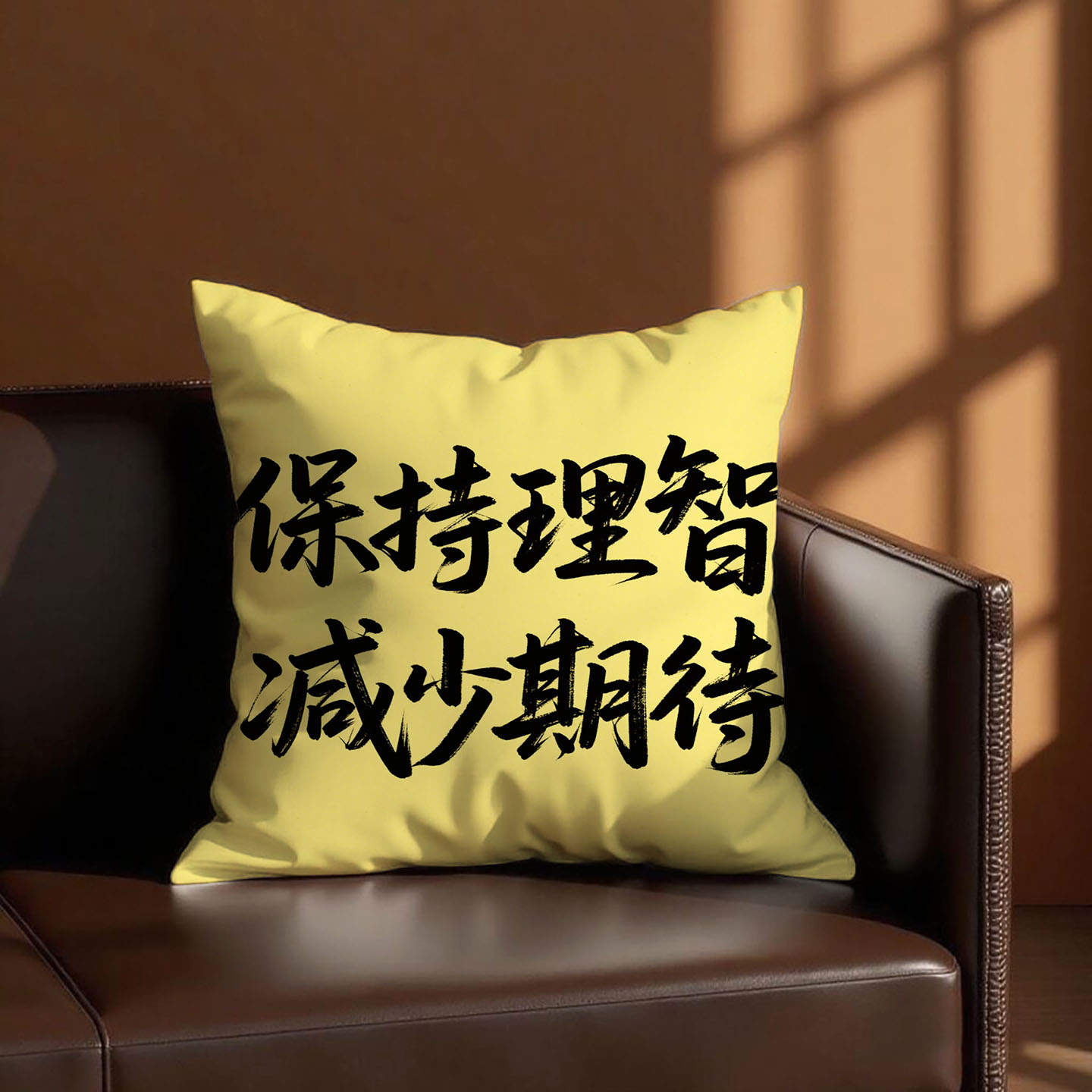黄底黑字保持理智 抱枕含芯桃皮绒小众创意文字ins风网红卧室靠垫