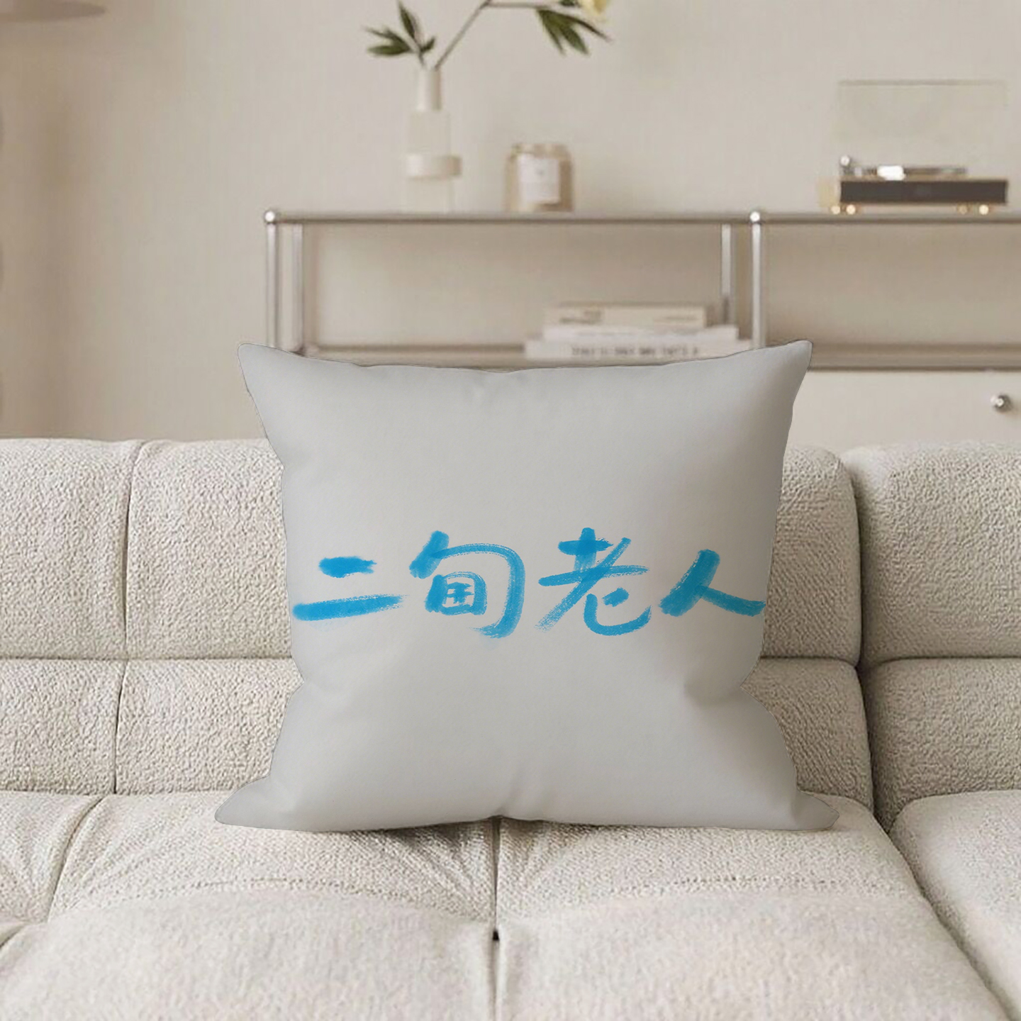 灰底篮字二旬老人抱枕含芯桃皮绒汽车腰靠小众原创小清新学生ins