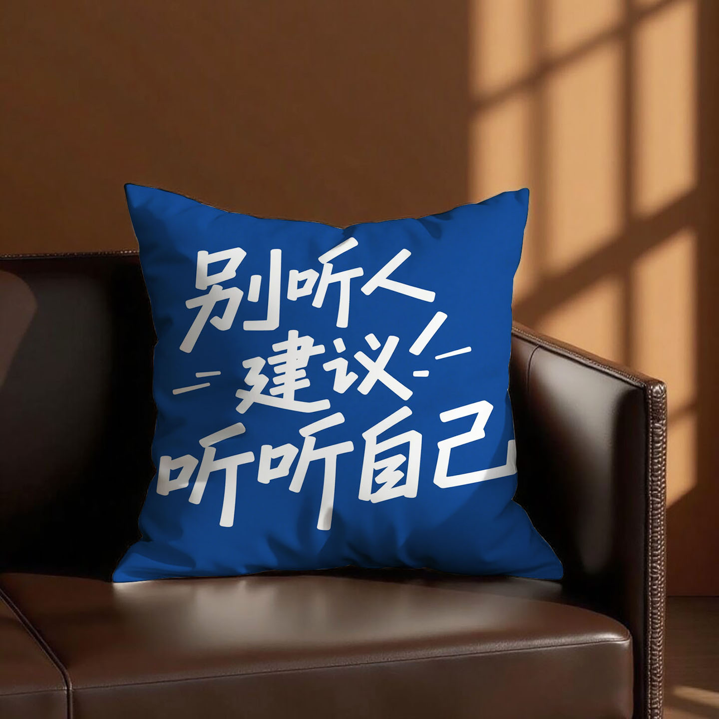篮底白字别听建议抱枕含芯桃皮绒ins风可拆洗午睡枕双面图案学生
