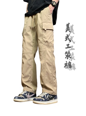 美式高街工装裤子男生春秋季宽松直筒阔腿裤男士休闲青少年长裤
