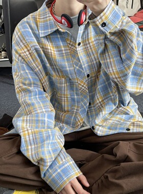 格子衬衫男长袖春秋宽松2025新款上衣潮牌秋冬高级感休闲衬衣外套