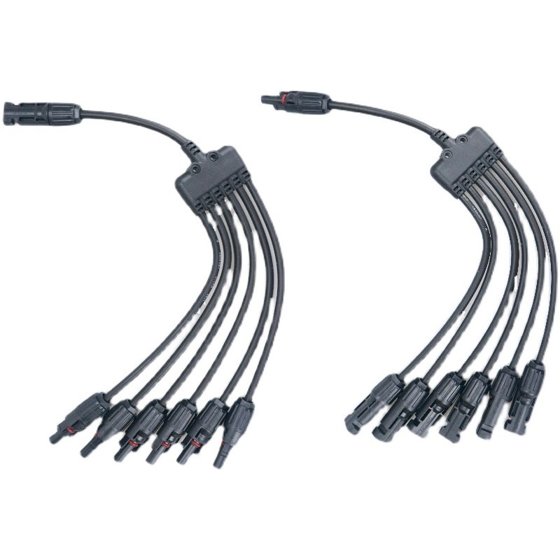 Y型七通MC4太阳能光伏分支连接器,6转一带线MC4接头