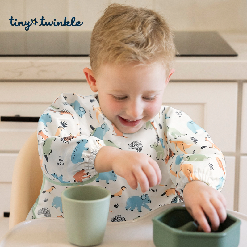 Tiny Twinkle宝宝吃饭罩衣防水防脏超薄婴童幼儿园围兜辅食反穿衣