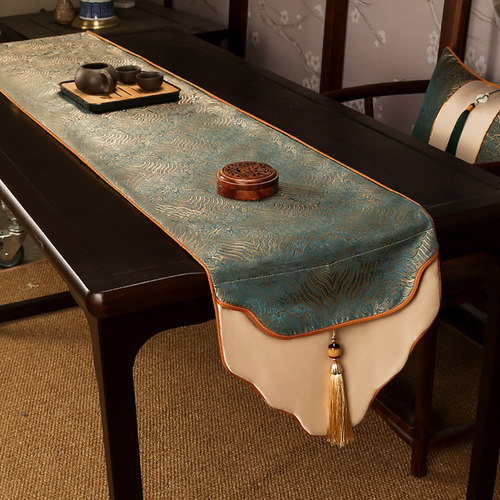 桌旗轻奢高端新中式禅意茶席茶旗布艺餐桌旗布茶台茶几布桌布床旗