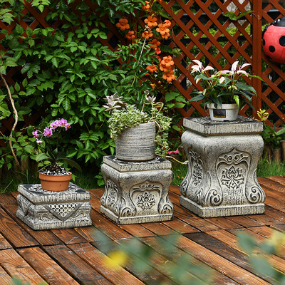 中式庭院石凳石墩子盆景架