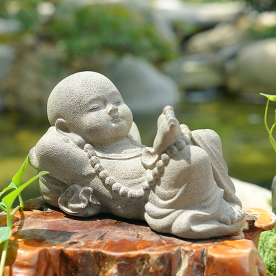 庭院禅意摆件小和尚中式花园造景布置仿石小沙弥户外露台装饰雕塑