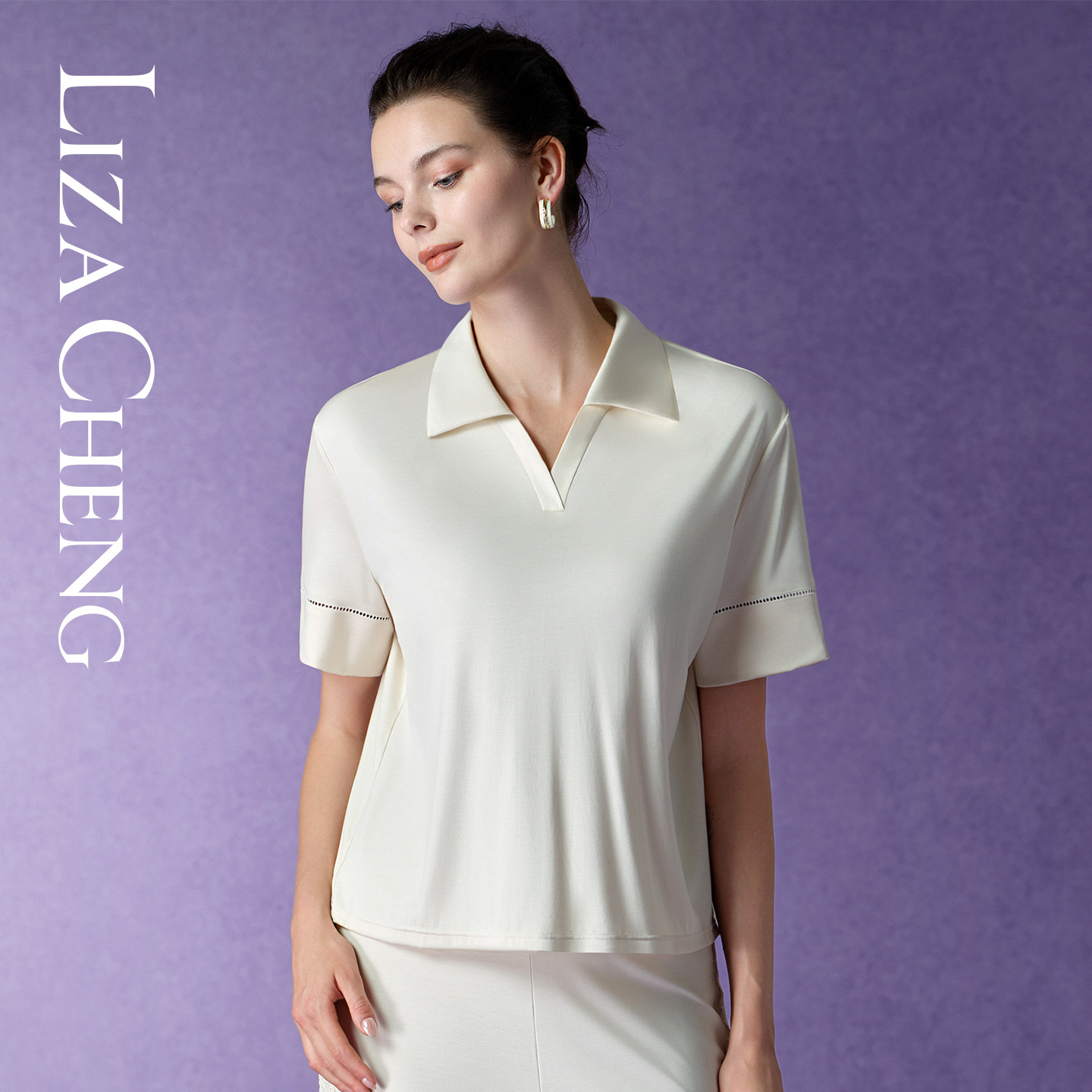 LizaCheng悠享家居系列莫代尔夏季翻领POLO衫睡衣女士上衣LL00297