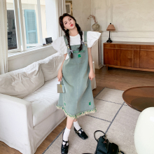 甜酷风小个子牛仔背带裙套装女2025夏季新款流苏连衣裙衬衫两件套