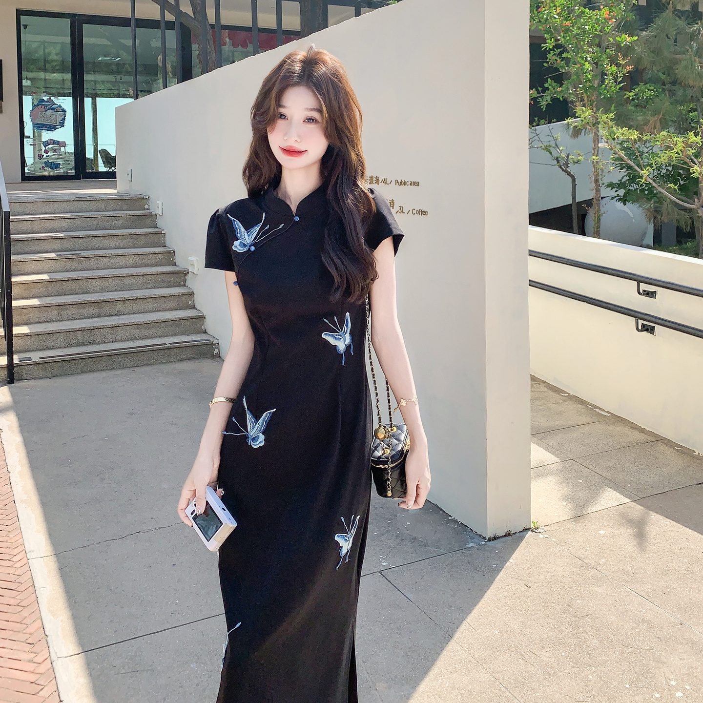 黑色新中式国风绝美独特蝴蝶镂空连衣裙女2025夏季新款改良旗袍裙