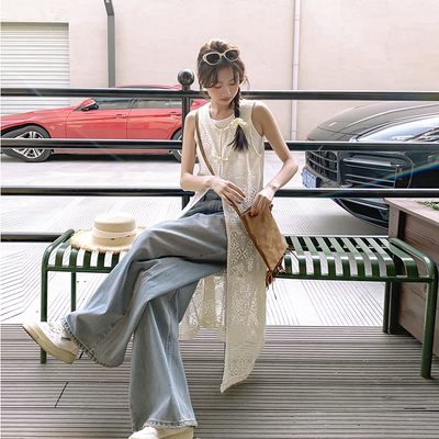 白色复古蕾丝镂空设计感背心裙