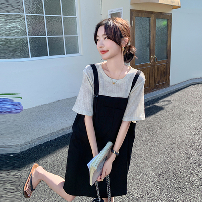 黑色拼接假两件连衣裙女202