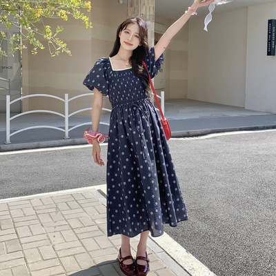 藏青色夏日小清新少女感连衣裙女