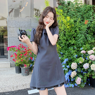 灰色日系时尚 少女感花苞裙 学院风甜美减龄连衣裙女2025年夏季 新款