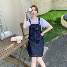 小个子甜酷风连衣裙套装女2025夏季新款牛仔复古背带裙T恤两件套