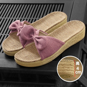 亚麻凉拖男四季 室内情侣家居防滑日常休闲软底露趾静音拖鞋 女夏A