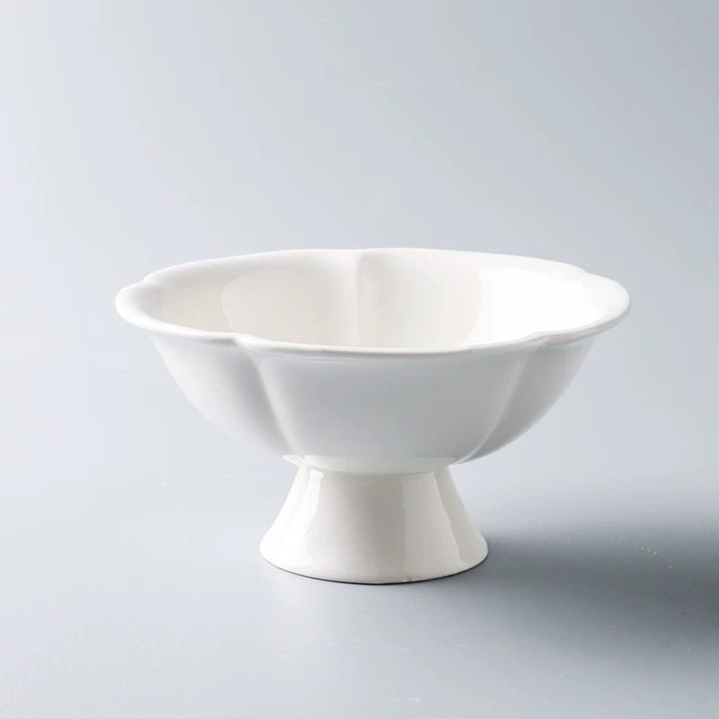 向美国风素白高脚点心盘陶瓷花边茶点盘禅意干果盘供果果盘水果盘