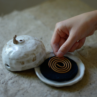 向美 手工泥人香炉家用室内熏香陶瓷创意摆件 茶道禅意日式檀香盒