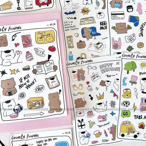 8张原创当小熊遇上小猫咕卡贴纸手账本diy手机壳咕盘小卡装饰贴画