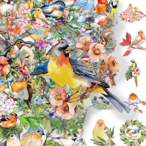 100张水墨风水彩小鸟贴纸卡通可爱手账手机壳笔记本桌面装饰贴画