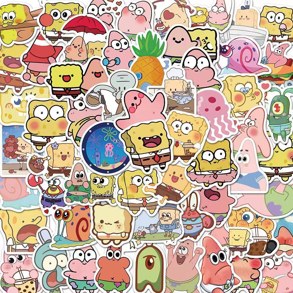 60张Q版海绵宝宝和派大星卡通手账行李箱手机电脑高颜值防水贴纸,文具电教/文化用品/商务用品,贴纸/立体贴纸,淘宝优惠券,粉丝福利购,淘宝优惠卷