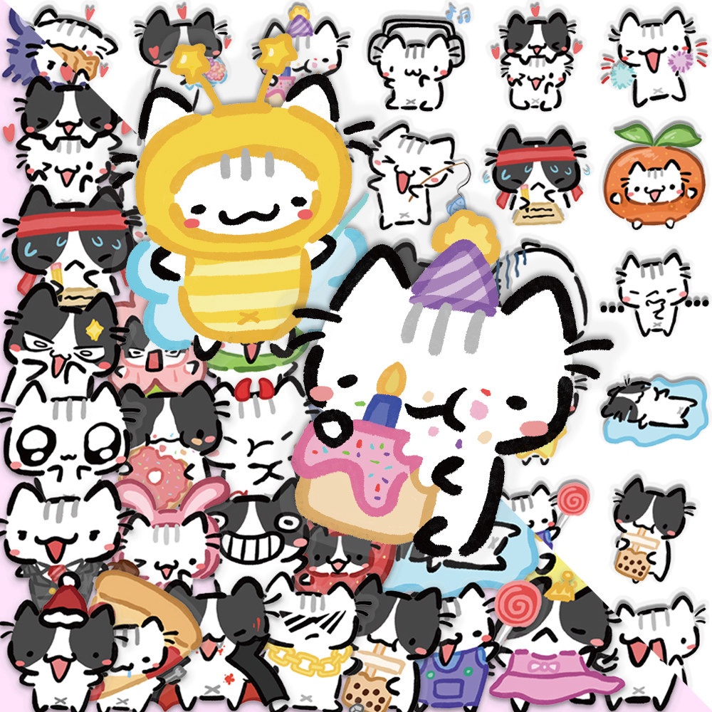 108张小猫咪贴纸卡通可爱高颜值手账手机壳笔记本桌面装饰贴画diy