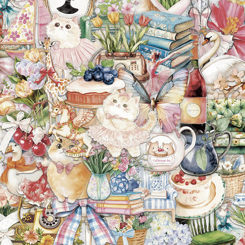 100张水彩少女对的花园贴纸卡通可爱ins手账手机壳笔记本装饰贴画