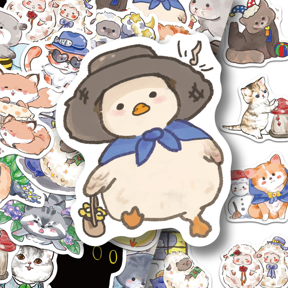 100张卡通动物贴纸可爱ins涂鸦手账手机壳笔记本桌面装饰防水贴画