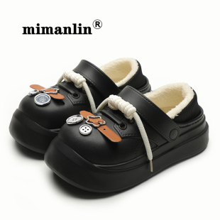 网红加绒洞洞棉鞋 加绒保暖防滑防水时尚 女包跟秋冬季 英伦风棉拖鞋