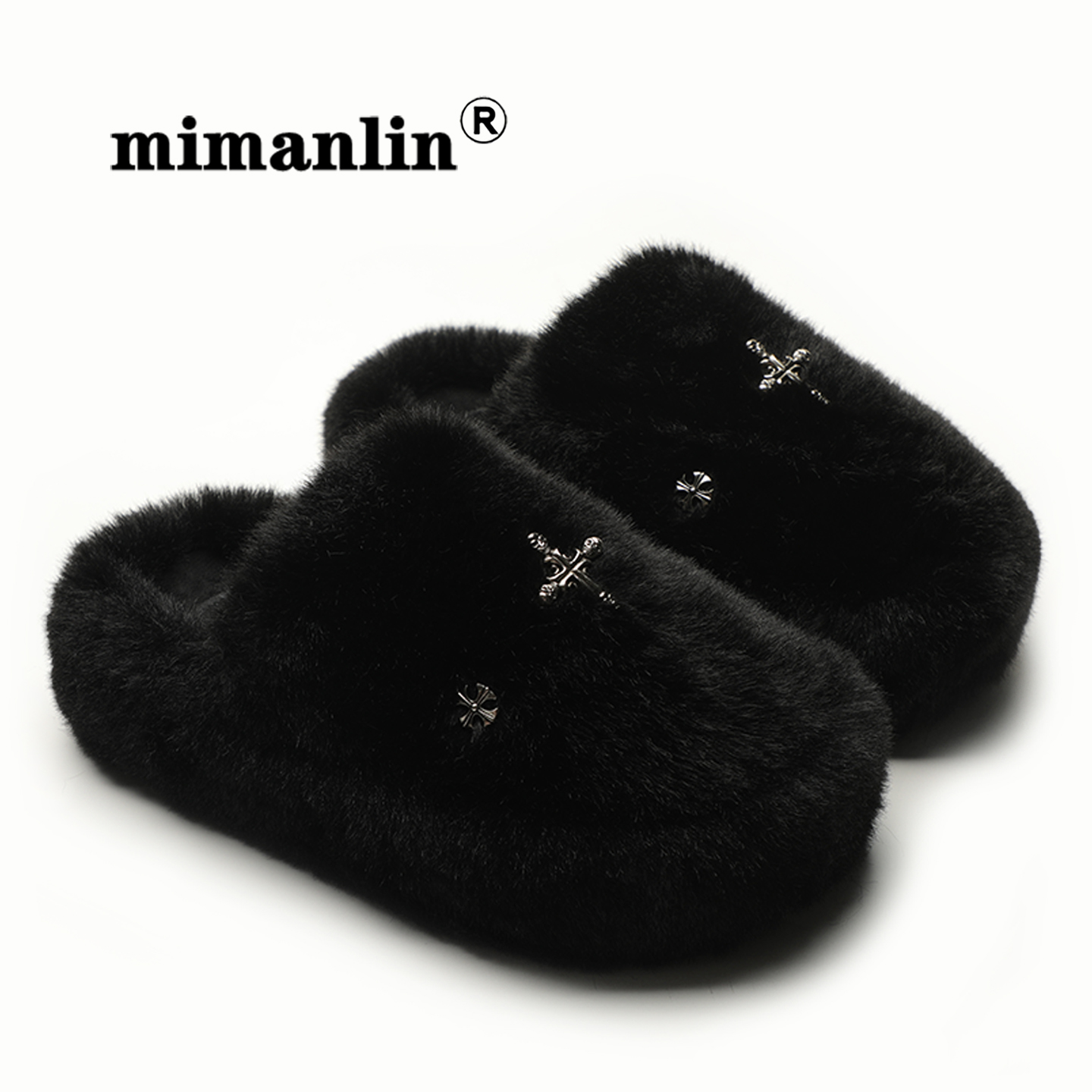 品牌增高厚底毛毛拖鞋女秋冬季外穿加绒保暖防滑软底潮牌包头棉拖